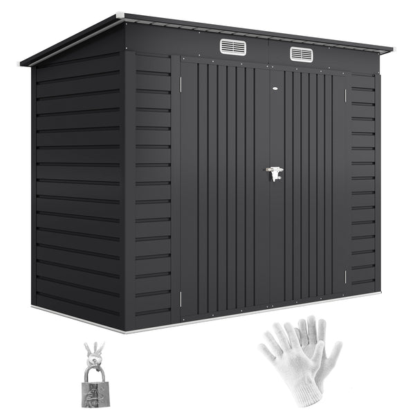Abri de jardin en métal 3 m² facile à monter, cabane de jardin 249x121x183cm structure en acier galvanisé améliorée, cabanon rangement outils gants portes verrouillables 2 aérations, gris