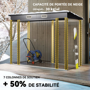 Abri de jardin en métal 3 m² facile à monter, cabane de jardin 249x121x183cm structure en acier galvanisé améliorée, cabanon rangement outils gants portes verrouillables 2 aérations, gris