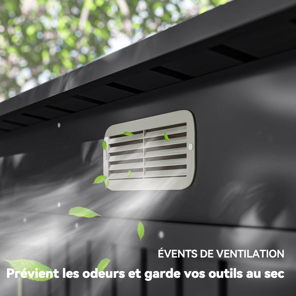 Abri de jardin en métal 3 m² facile à monter, cabane de jardin 249x121x183cm structure en acier galvanisé améliorée, cabanon rangement outils gants portes verrouillables 2 aérations, gris