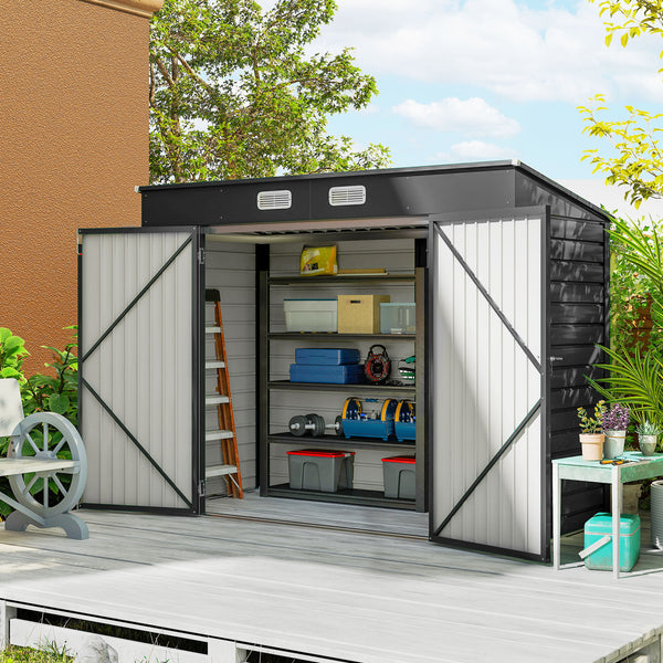 Abri de jardin en métal 3 m² facile à monter, cabane de jardin 249x121x183cm structure en acier galvanisé améliorée, cabanon rangement outils gants portes verrouillables 2 aérations, gris