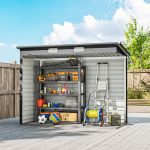 Abri de jardin en métal 3 m² facile à monter, cabane de jardin 249x121x183cm structure en acier galvanisé améliorée, cabanon rangement outils gants portes verrouillables 2 aérations, gris