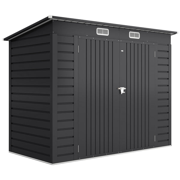Abri de jardin en métal 3 m² facile à monter, cabane de jardin 249x121x183cm structure en acier galvanisé améliorée, cabanon rangement outils gants portes verrouillables 2 aérations, gris