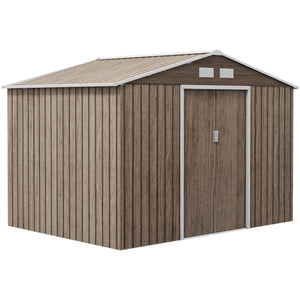 Abri de jardin en métal 5,4 m² cabane de jardin 277 x 195 x 192 cm cabanon rangement outils avec fondation, porte coulissante verrouillables et 4 aérations - marron clair