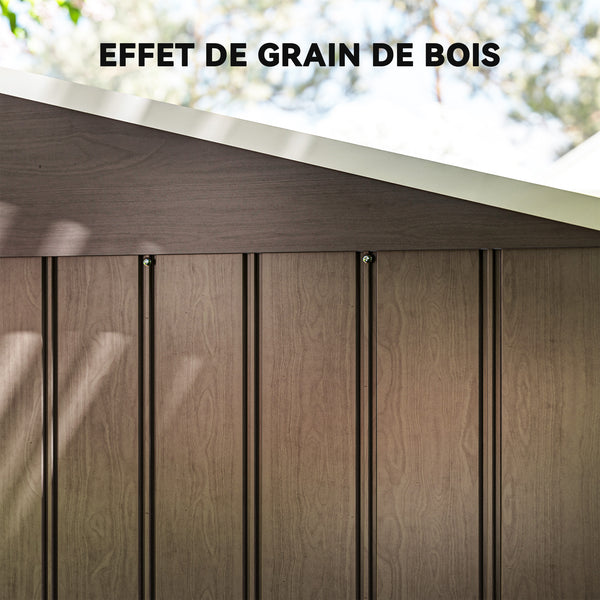 Abri de jardin en métal 5,4 m² cabane de jardin 277 x 195 x 192 cm cabanon rangement outils avec fondation, porte coulissante verrouillables et 4 aérations - marron clair