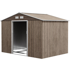 Abri de jardin en métal 5,4 m² cabane de jardin 277 x 195 x 192 cm cabanon rangement outils avec fondation, porte coulissante verrouillables et 4 aérations - marron clair
