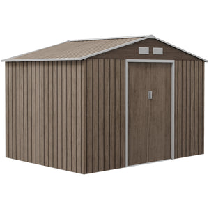 Abri de jardin en métal 5,4 m² cabane de jardin 277 x 195 x 192 cm cabanon rangement outils avec fondation, porte coulissante verrouillables et 4 aérations - marron clair