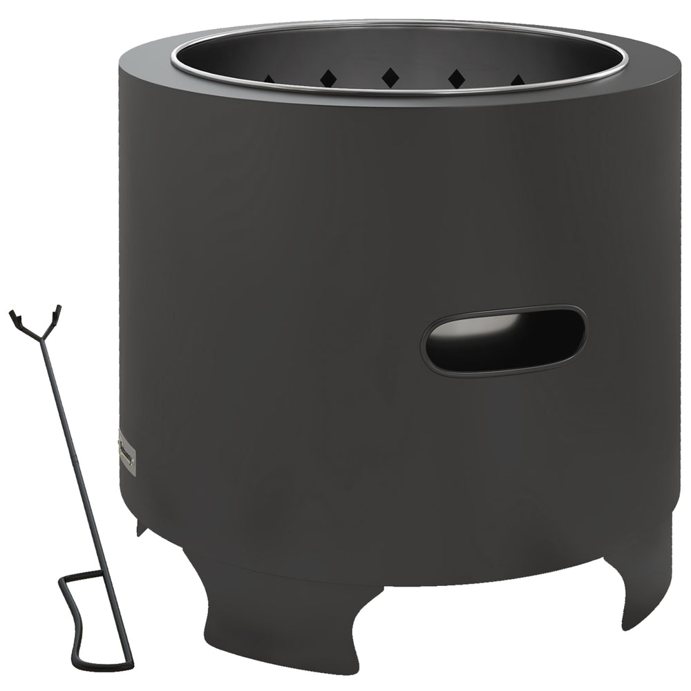 Brasero sans fumée foyer à bois extérieur rond portable en métal avec pot intérieur en acier inoxydable tisonnier poignées rainurées - diamètre 45 cm - noir