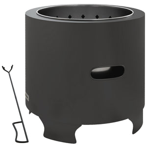 Brasero sans fumée foyer à bois extérieur rond portable en métal avec pot intérieur en acier inoxydable tisonnier poignées rainurées - diamètre 45 cm - noir