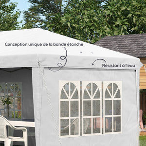 Tonnelle de jardin extérieure pop-up pliante - tente de réception - 3 x 6 m - pavillon chapiteau barnum - 3 cotés démontables - piquets d'ancrage au sol + sac de transport inclus blanc