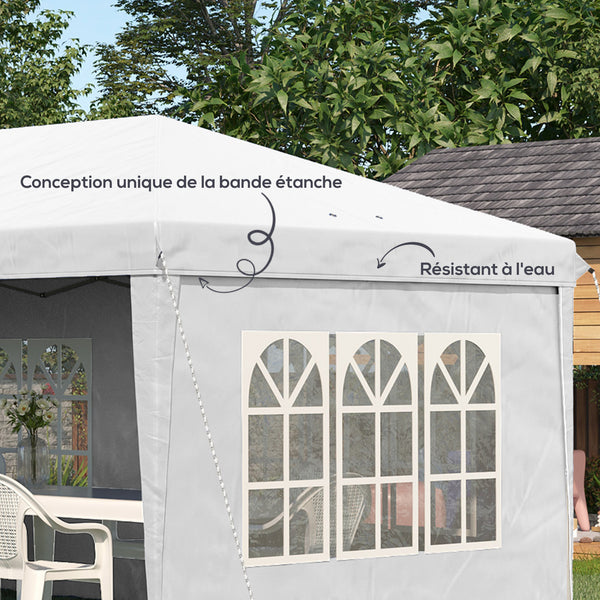 Tonnelle de jardin extérieure pop-up pliante - tente de réception - 3 x 6 m - pavillon chapiteau barnum - 3 cotés démontables - piquets d'ancrage au sol + sac de transport inclus blanc