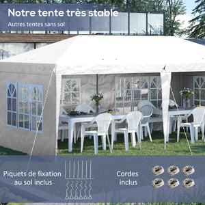 Tonnelle de jardin extérieure pop-up pliante - tente de réception - 3 x 6 m - pavillon chapiteau barnum - 3 cotés démontables - piquets d'ancrage au sol + sac de transport inclus blanc