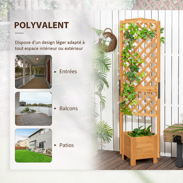Jardinière avec treillis sur pieds pour fleurs plantes - dim. 54,5L x 52l x 180H cm - Bois Sapin pré-huilé