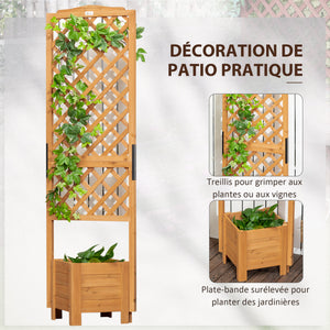 Jardinière avec treillis sur pieds pour fleurs plantes - dim. 54,5L x 52l x 180H cm - Bois Sapin pré-huilé