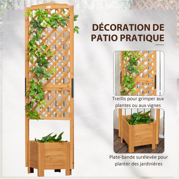 Jardinière avec treillis sur pieds pour fleurs plantes - dim. 54,5L x 52l x 180H cm - Bois Sapin pré-huilé