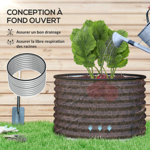 Lot de 2 jardinières surélevées kit de jardinière ronde surélevée fonds ouverts joints en caoutchouc protecteurs en acier galvanisé argent