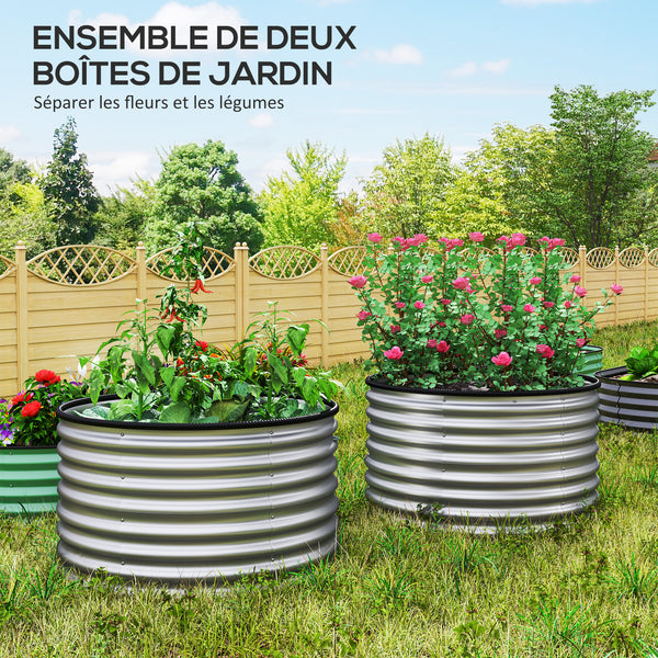 Lot de 2 jardinières surélevées kit de jardinière ronde surélevée fonds ouverts joints en caoutchouc protecteurs en acier galvanisé argent