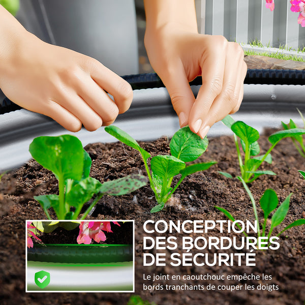 Lot de 2 jardinières surélevées kit de jardinière ronde surélevée fonds ouverts joints en caoutchouc protecteurs en acier galvanisé argent