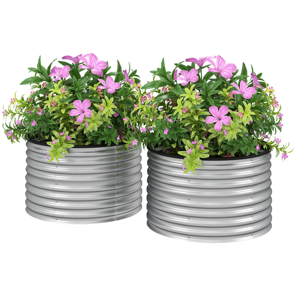Lot de 2 jardinières surélevées kit de jardinière ronde surélevée fonds ouverts joints en caoutchouc protecteurs en acier galvanisé argent