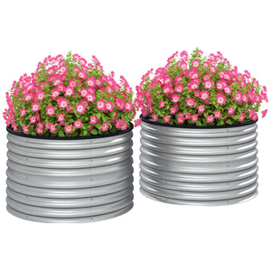 Lot de 2 jardinières surélevées kit de jardinière ronde surélevée fonds ouverts joints en caoutchouc protecteurs en acier galvanisé argent