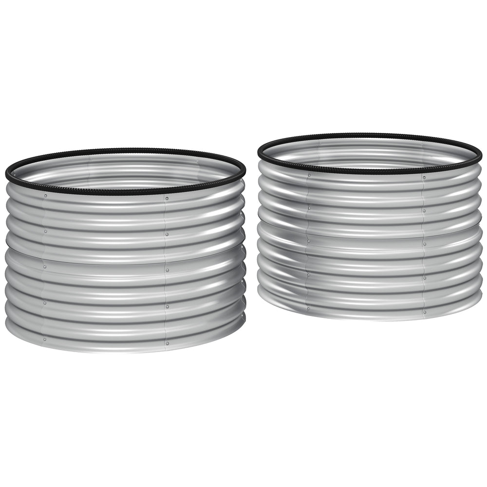 Lot de 2 jardinières surélevées kit de jardinière ronde surélevée fonds ouverts joints en caoutchouc protecteurs en acier galvanisé argent