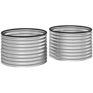 Lot de 2 jardinières surélevées kit de jardinière ronde surélevée fonds ouverts joints en caoutchouc protecteurs en acier galvanisé argent