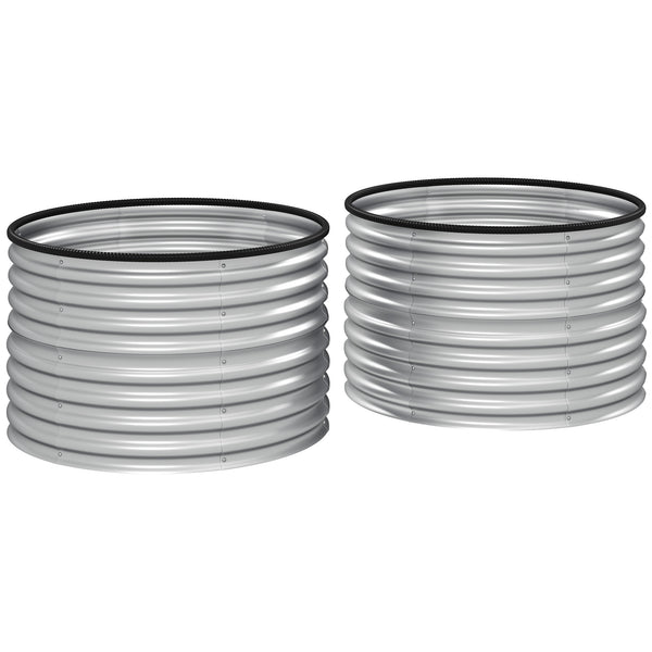 Lot de 2 jardinières surélevées kit de jardinière ronde surélevée fonds ouverts joints en caoutchouc protecteurs en acier galvanisé argent