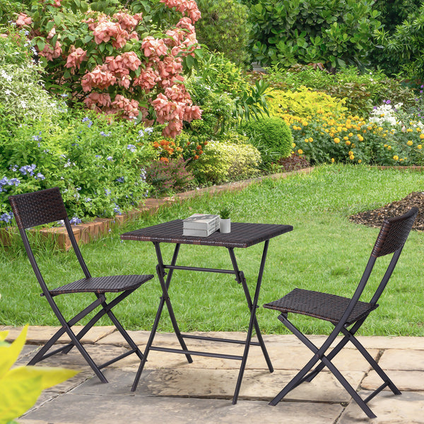 Ensemble Meubles de Jardin Design Table carré et chaises Pliables résine tressée Imitation rotin Marron
