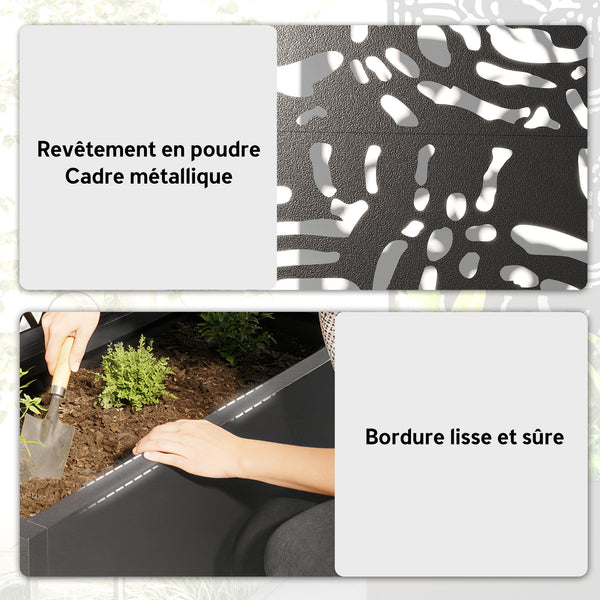 Jardinière avec treillis, bac à fleurs, lit surélevé avec brise-vue, pour plantes grimpantes, légumes, fleurs, métal, intérieur et extérieur, cour jardin balcon, 90 x 37,5 x 180 cm, noir