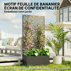 Jardinière avec treillis, bac à fleurs, lit surélevé avec brise-vue, pour plantes grimpantes, légumes, fleurs, métal, intérieur et extérieur, cour jardin balcon, 90 x 37,5 x 180 cm, noir