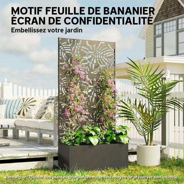 Jardinière avec treillis, bac à fleurs, lit surélevé avec brise-vue, pour plantes grimpantes, légumes, fleurs, métal, intérieur et extérieur, cour jardin balcon, 90 x 37,5 x 180 cm, noir