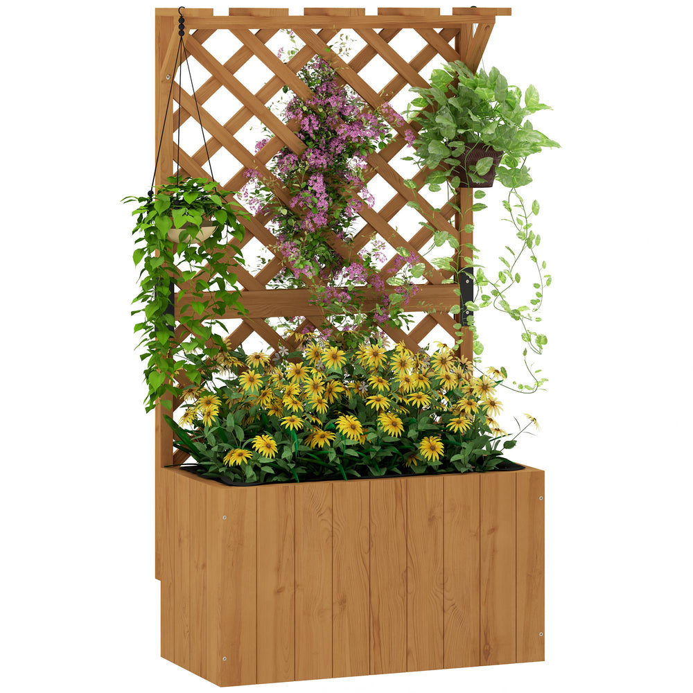 Potager surélevé avec treillage, jardinière en bois, 64 x 33 x 122cm pour jardin balcon terrasse, pour plantes grimpantes et en panier, fleurs