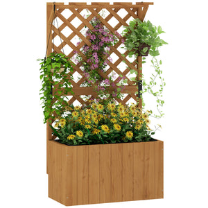 Potager surélevé avec treillage, jardinière en bois, 64 x 33 x 122cm pour jardin balcon terrasse, pour plantes grimpantes et en panier, fleurs