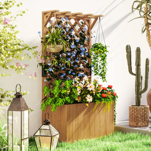 Potager surélevé avec treillage, jardinière en bois, 64 x 33 x 122cm pour jardin balcon terrasse, pour plantes grimpantes et en panier, fleurs