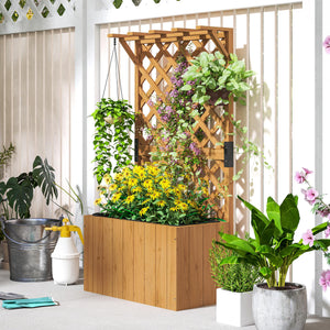 Potager surélevé avec treillage, jardinière en bois, 64 x 33 x 122cm pour jardin balcon terrasse, pour plantes grimpantes et en panier, fleurs