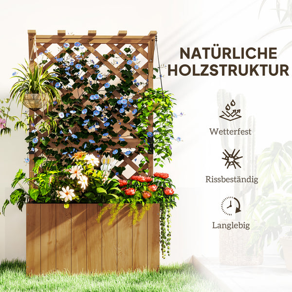 Potager surélevé avec treillage, jardinière en bois, 64 x 33 x 122cm pour jardin balcon terrasse, pour plantes grimpantes et en panier, fleurs