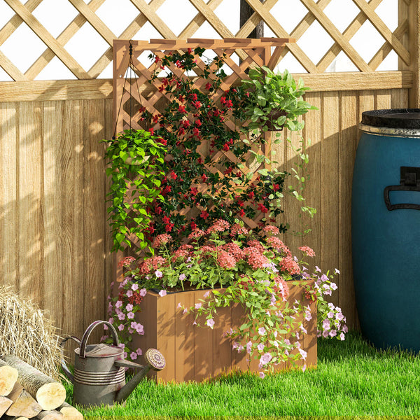Potager surélevé avec treillage, jardinière en bois, 64 x 33 x 122cm pour jardin balcon terrasse, pour plantes grimpantes et en panier, fleurs