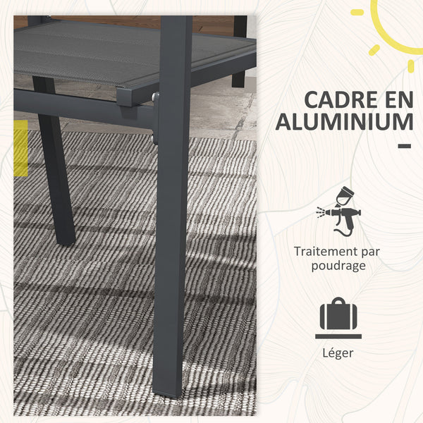 Ensemble de 4 chaises de jardin empilables en aluminium et textilène avec accoudoirs, lot de 4 pièces pour extérieur, gris