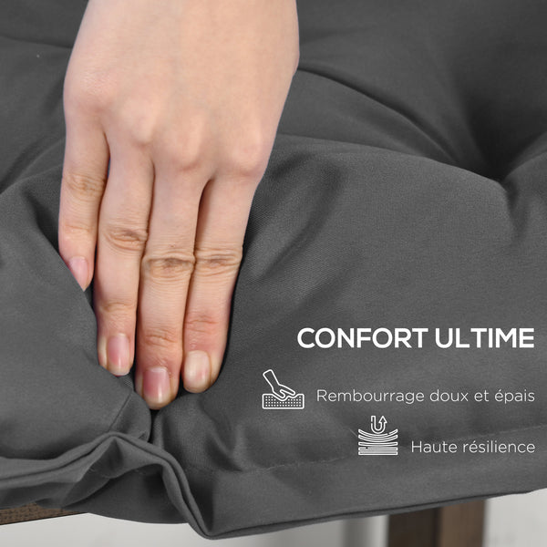 Coussin de banc de jardin, coussin banquette de Jardin 100 x 40 cm, rembourrage épais et doux, pour intérieur et extérieur, gris foncé