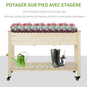 Jardinière sur Pieds - Potager sur roulettes - étagère, Inserts d'irrigation, Feutre de Drainage Inclus - Bois Massif Sapin