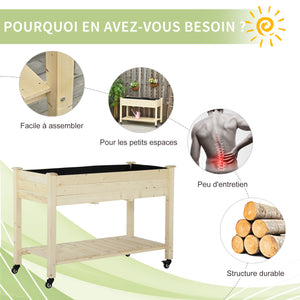 Jardinière sur Pieds - Potager sur roulettes - étagère, Inserts d'irrigation, Feutre de Drainage Inclus - Bois Massif Sapin