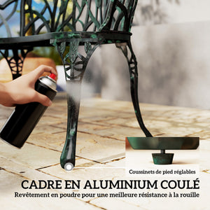 Banc de jardin en aluminium moulé, banc extérieur 2 places avec dossier tulipe, assise florale et accoudoirs, antirouille, pour terrasse, patio, pelouse, 99 x 57 x 78 cm, vert antique