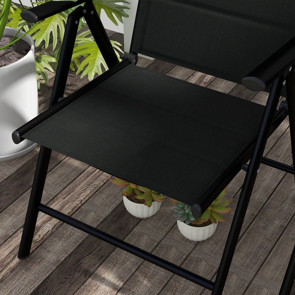 Lot de 2 chaises pliantes Chaises de jardin avec appui-tête, accoudoirs et structure en aluminium Capacité de charge de 130 kg pour la terrasse 54x67x108 cm Noir