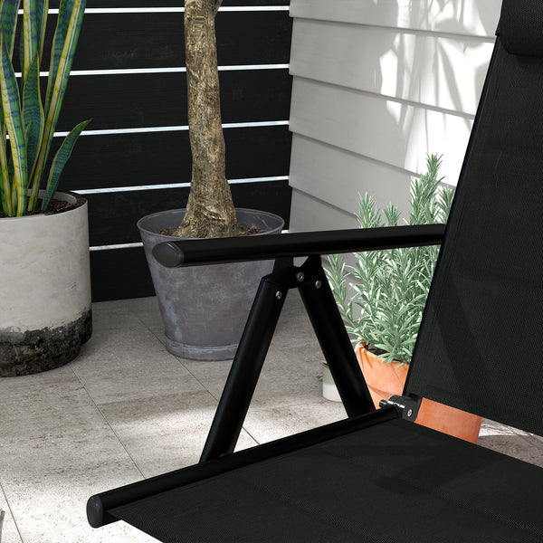 Lot de 2 chaises pliantes Chaises de jardin avec appui-tête, accoudoirs et structure en aluminium Capacité de charge de 130 kg pour la terrasse 54x67x108 cm Noir
