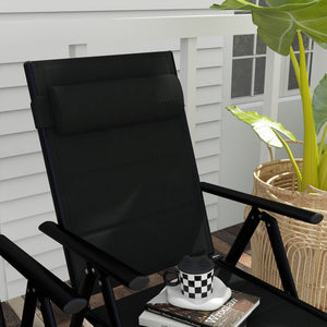 Lot de 2 chaises pliantes Chaises de jardin avec appui-tête, accoudoirs et structure en aluminium Capacité de charge de 130 kg pour la terrasse 54x67x108 cm Noir