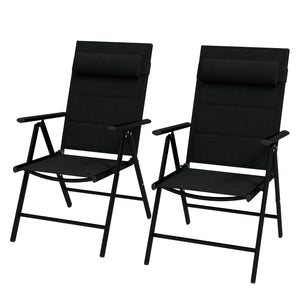 Lot de 2 chaises pliantes Chaises de jardin avec appui-tête, accoudoirs et structure en aluminium Capacité de charge de 130 kg pour la terrasse 54x67x108 cm Noir