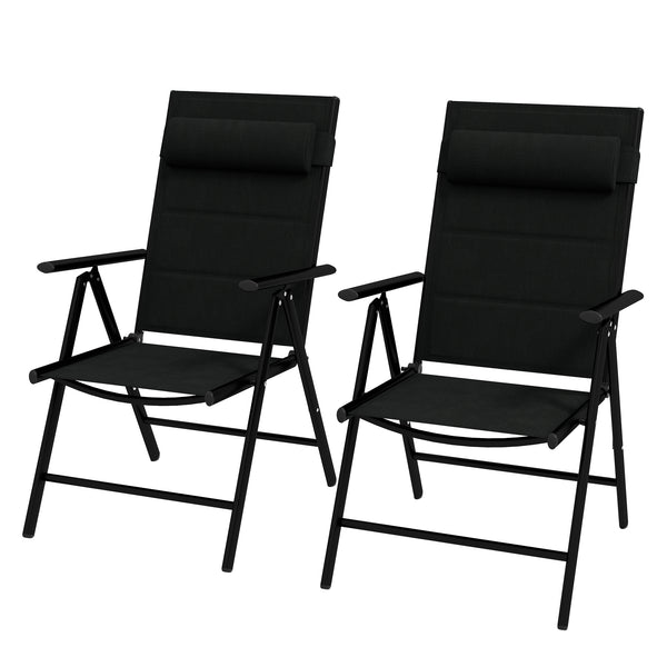 Lot de 2 chaises pliantes Chaises de jardin avec appui-tête, accoudoirs et structure en aluminium Capacité de charge de 130 kg pour la terrasse 54x67x108 cm Noir
