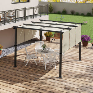 Pergola avec 3 toiles coulissantes 3 x 3 x 2,38 m structure acier noir toile polyester haute densité beige