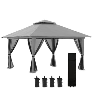Tonnelle de jardin extérieur barnum de jardin pop-up tente pliant 4 x 4 m double toit protection UV 50+ 4 moustiquaires, 4 sacs de sable, 1 sac de transport tissu Oxford métal gris