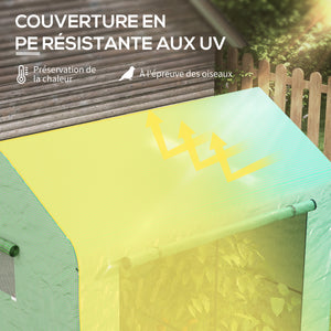 Serre de jardin PE, serre de balcon, bâche renforcée 135 g/m², châssis en acier, porte zippée enroulable, pour légumes plantes fleurs, intérieur et extérieur, 200 x 140 x 200 cm, vert