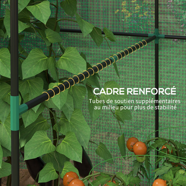 Serre de jardin PE, serre de balcon, bâche renforcée 135 g/m², châssis en acier, porte zippée enroulable, pour légumes plantes fleurs, intérieur et extérieur, 200 x 140 x 200 cm, vert